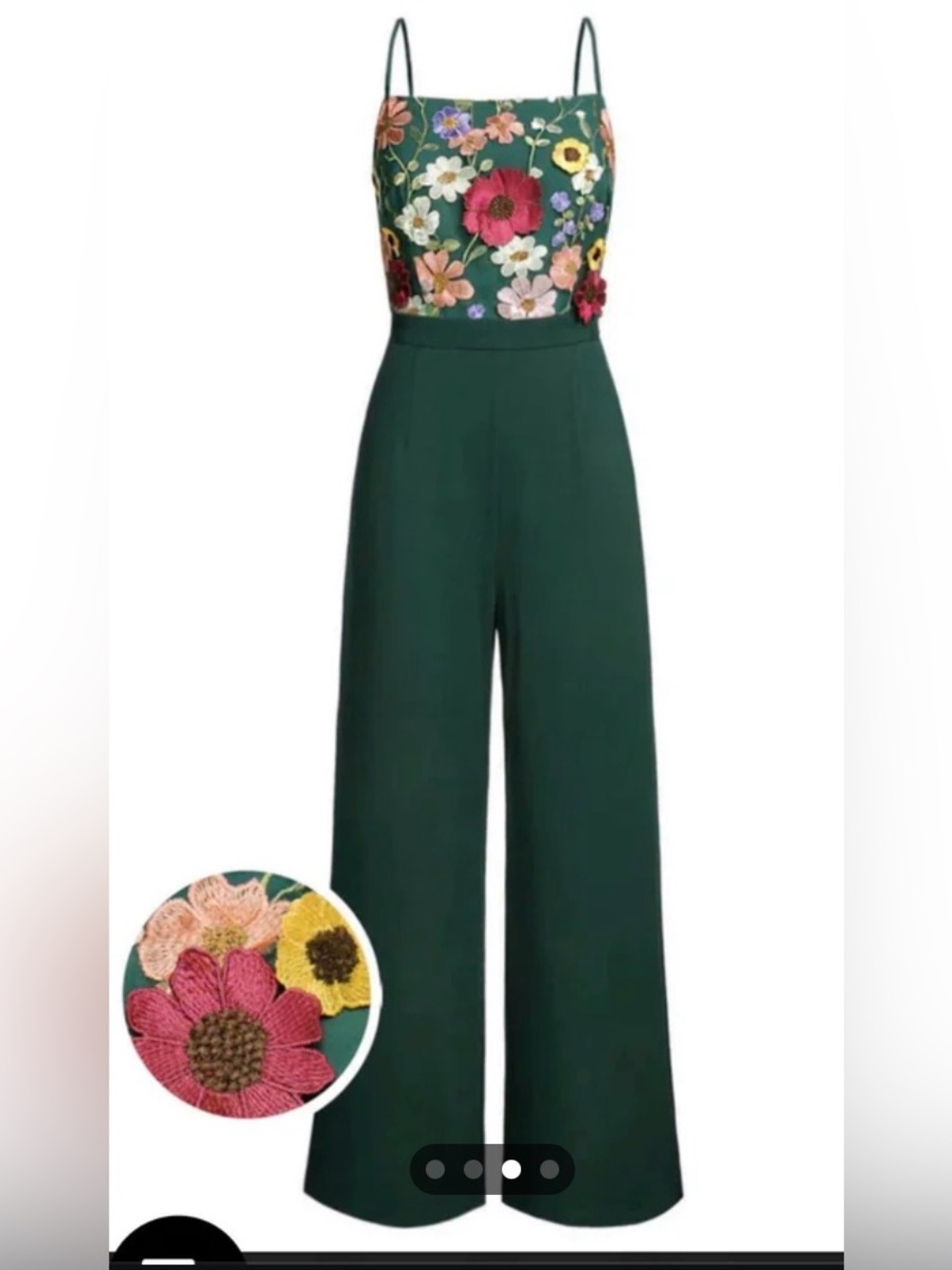 Embroidered Floral Green Wide-Leg Jumpsuit